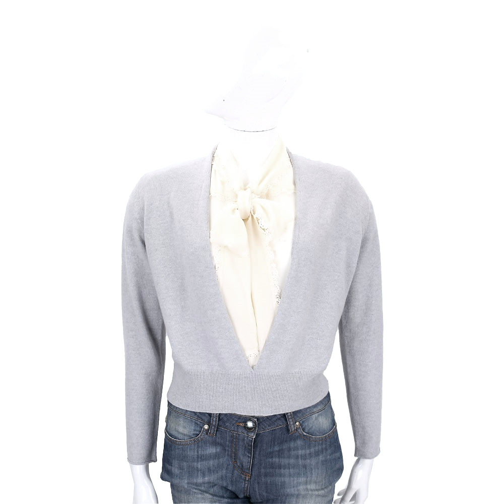 FABIANA FILIPPI 灰色V領美麗諾羊毛短版罩衫(75%WOOL)