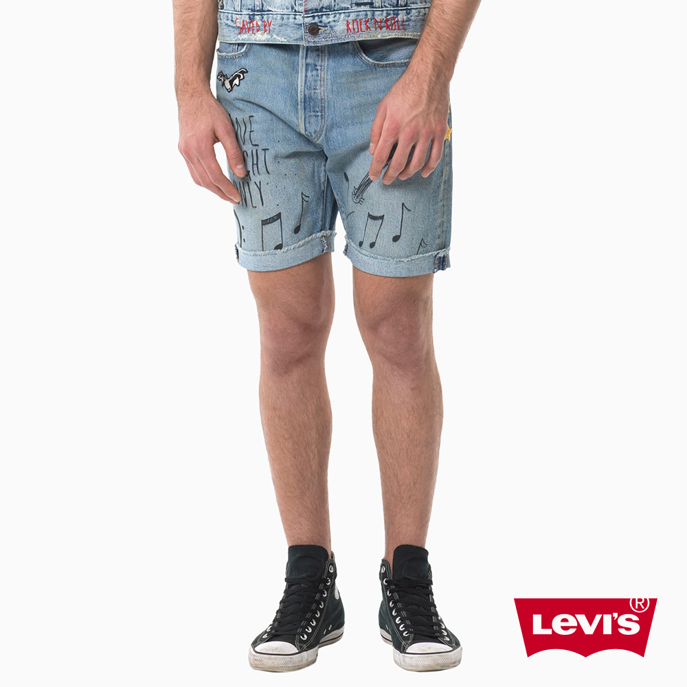 Levis 男款 上寬下窄 Taper 排扣牛仔短褲 DAY紀念款