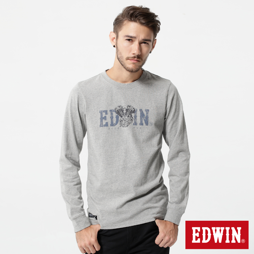 EDWIN 機車引擎LOGO長袖T恤-男-灰色