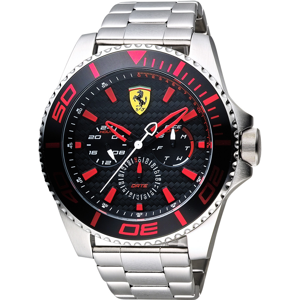 Scuderia Ferrari 法拉利 XX KERS 日曆手錶-黑x銀/50mm