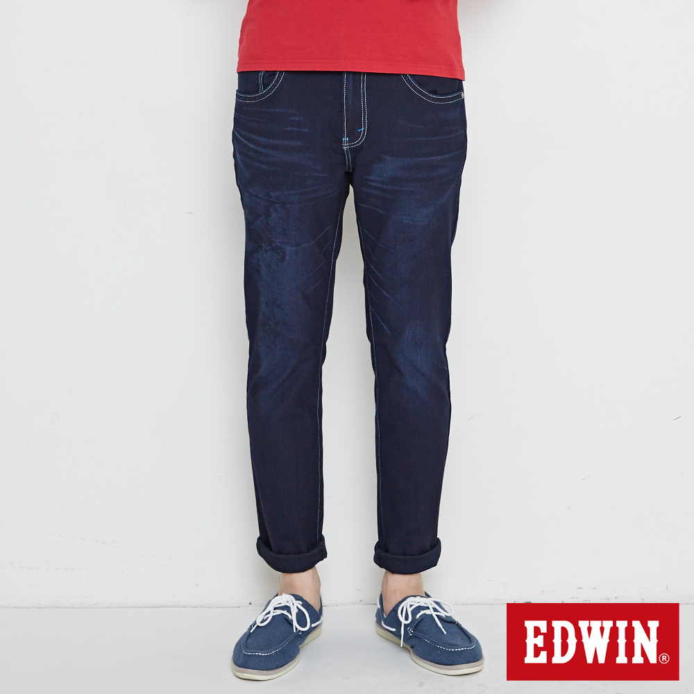 EDWIN 迦績褲 不對稱刷色窄直筒牛仔褲-男-原藍磨