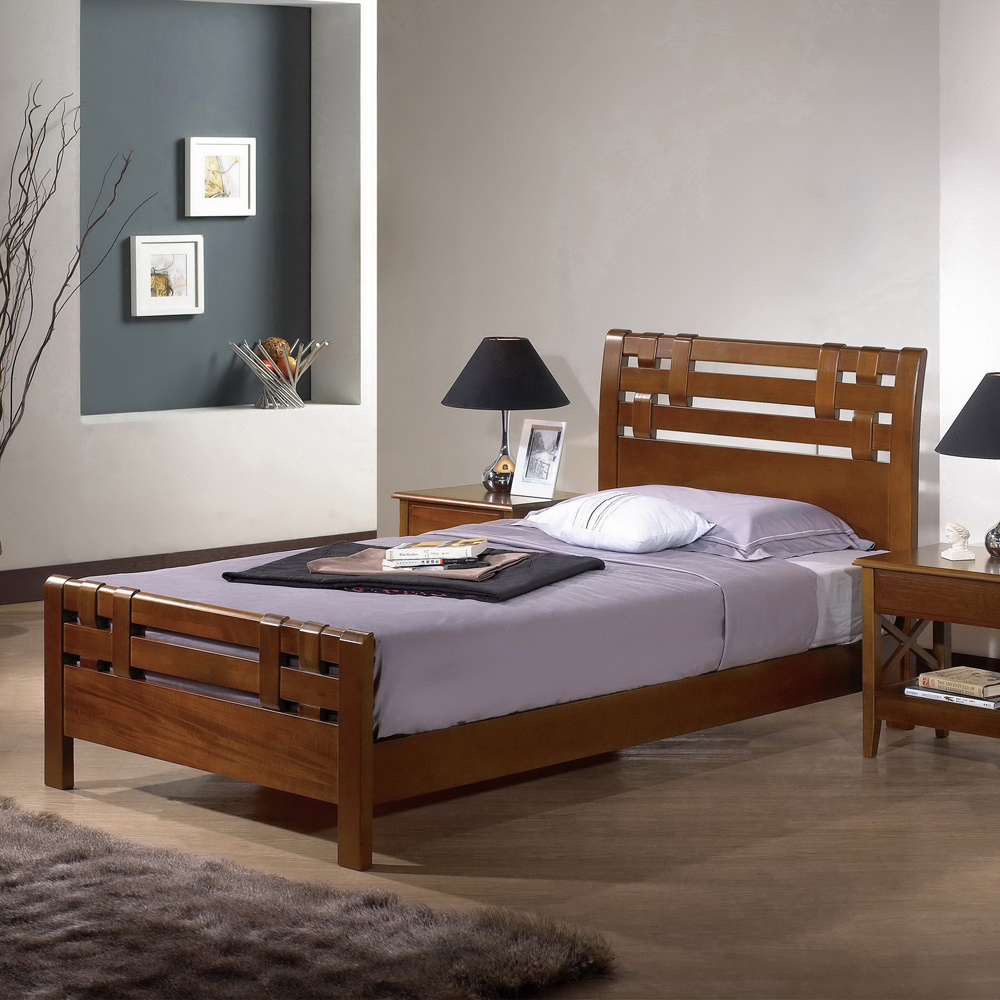 時尚屋 卡地夫3.5尺實木樟木色加大單人床(只含床頭-床架-不含床墊、床頭櫃)