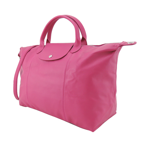 LONGCHAMP Le Pliage Cuir小羊皮短把手提/斜背兩用水餃包(大/桃紫)