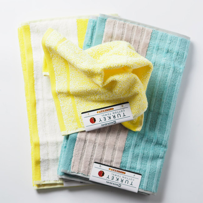 日本丸真 土耳其棉橫紋禮盒兩件組-黃色(毛巾x2)