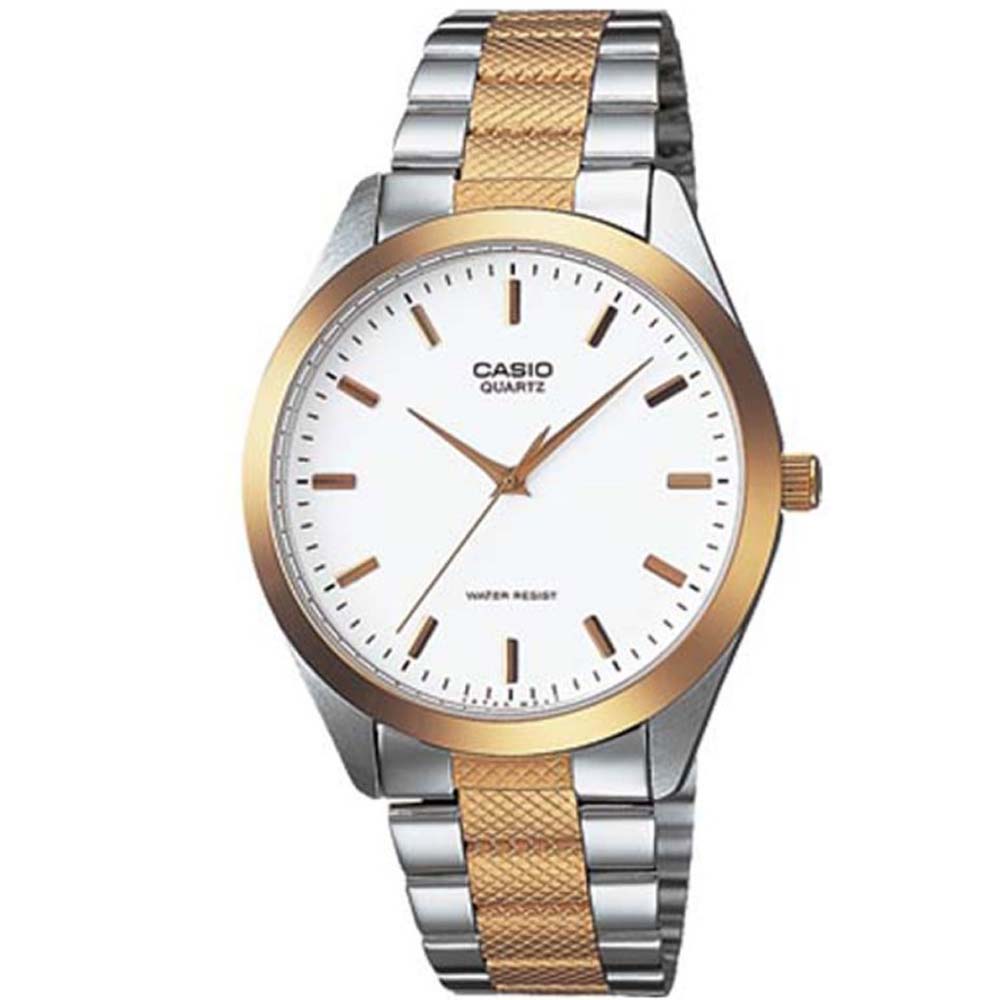 CASIO 富豪金銀時尚指針紳士腕錶(MTP-1274SG-7A)-白色丁字面x金邊/36mm
