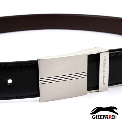 GHEPARD捷豹-長方橫三切紋鏤空頭配二層牛皮點扣皮帶-G430