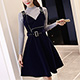 針織上衣+絲絨吊帶裙兩件套 (深藍色)-ROANN product thumbnail 1