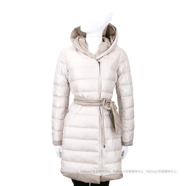MAX MARA-WEEKEND 卡其色雙面兩穿連帽羽絨大衣(附腰帶)