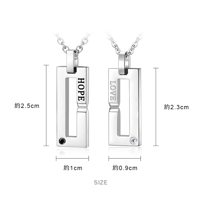 GIUMKA情侶項鍊珠寶白鋼 命中注定銀色矩形單鍊