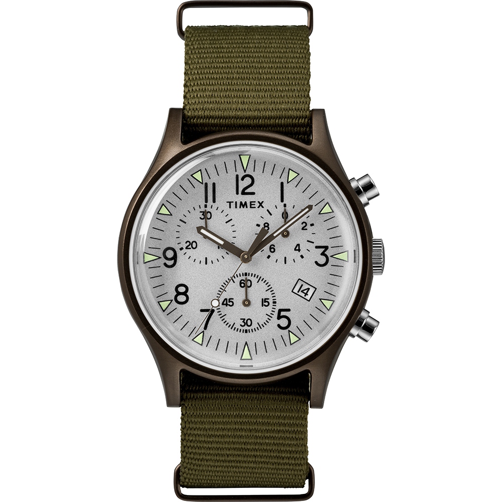 TIMEX 天美時MK1 潮流軍錶三眼計時手錶-銀面/橄欖綠/40mm | 三眼/計時