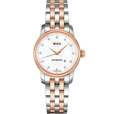 MIDO Baroncelli 典藏真鑽機械女錶-珍珠貝/半金/29mm