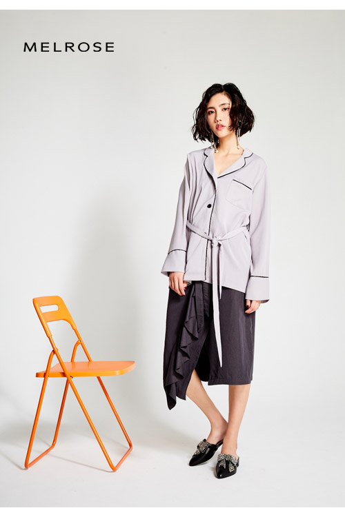 拖鞋 HELENE SPARK 華麗前衛可拆式灰鑽蝴蝶結羊皮低跟拖鞋－黑