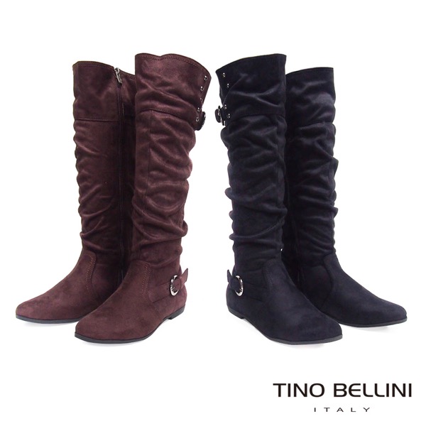 Tino Bellini 冬日氣息絨布抓皺線條長筒靴_咖