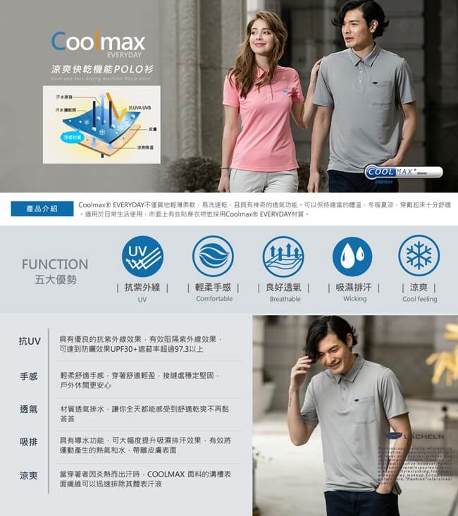 【LACHELN】Coolmax吸排抗UV彈力POLO衫-白(L72M907)