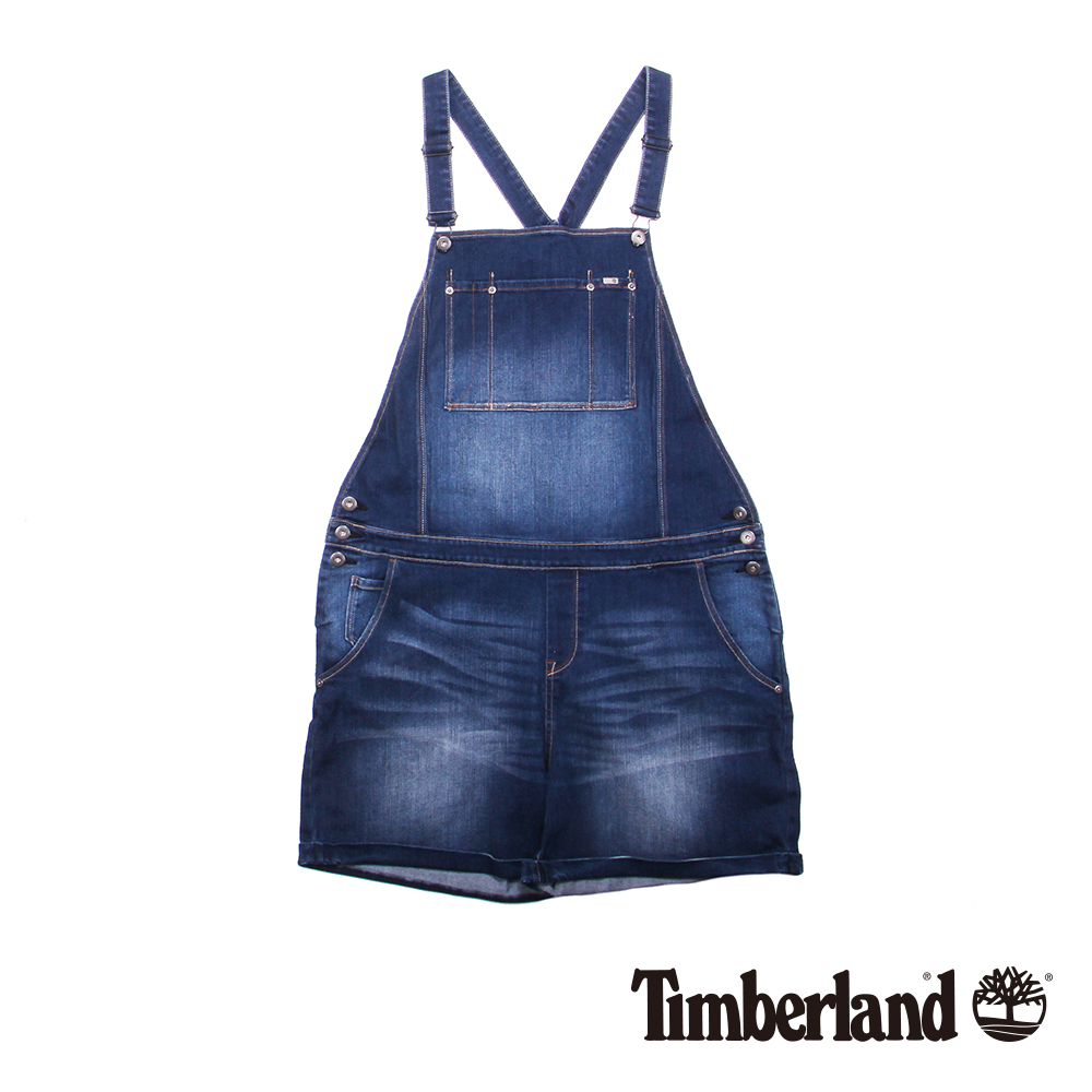 Timberland 女款經典深藍刷白牛仔吊帶短褲