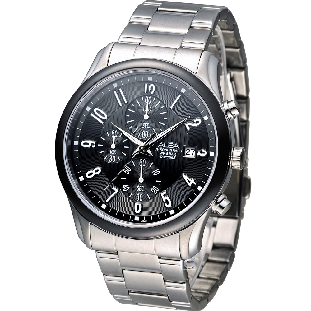 ALBA 競速計時腕錶(AM3161X1)-黑/43mm