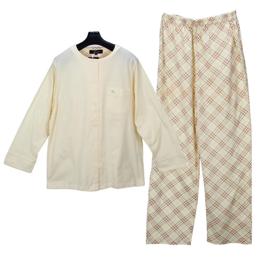 BURBERRY日本製經典戰馬LOGO棉質休閒家居服套組-米白色