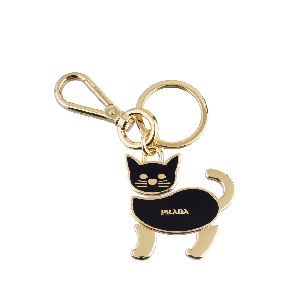 PRADA 經典LOGO可愛小貓造型鑰匙圈(黑)