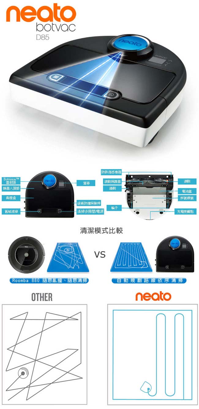 美國 Neato Botvac D85 寵物版雷射智慧型掃描機器人定時自動吸 限量福利品