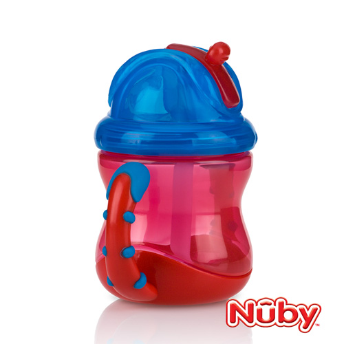 Nuby 雙耳防漏彈跳吸管水杯240ml-藍紅(12m+)