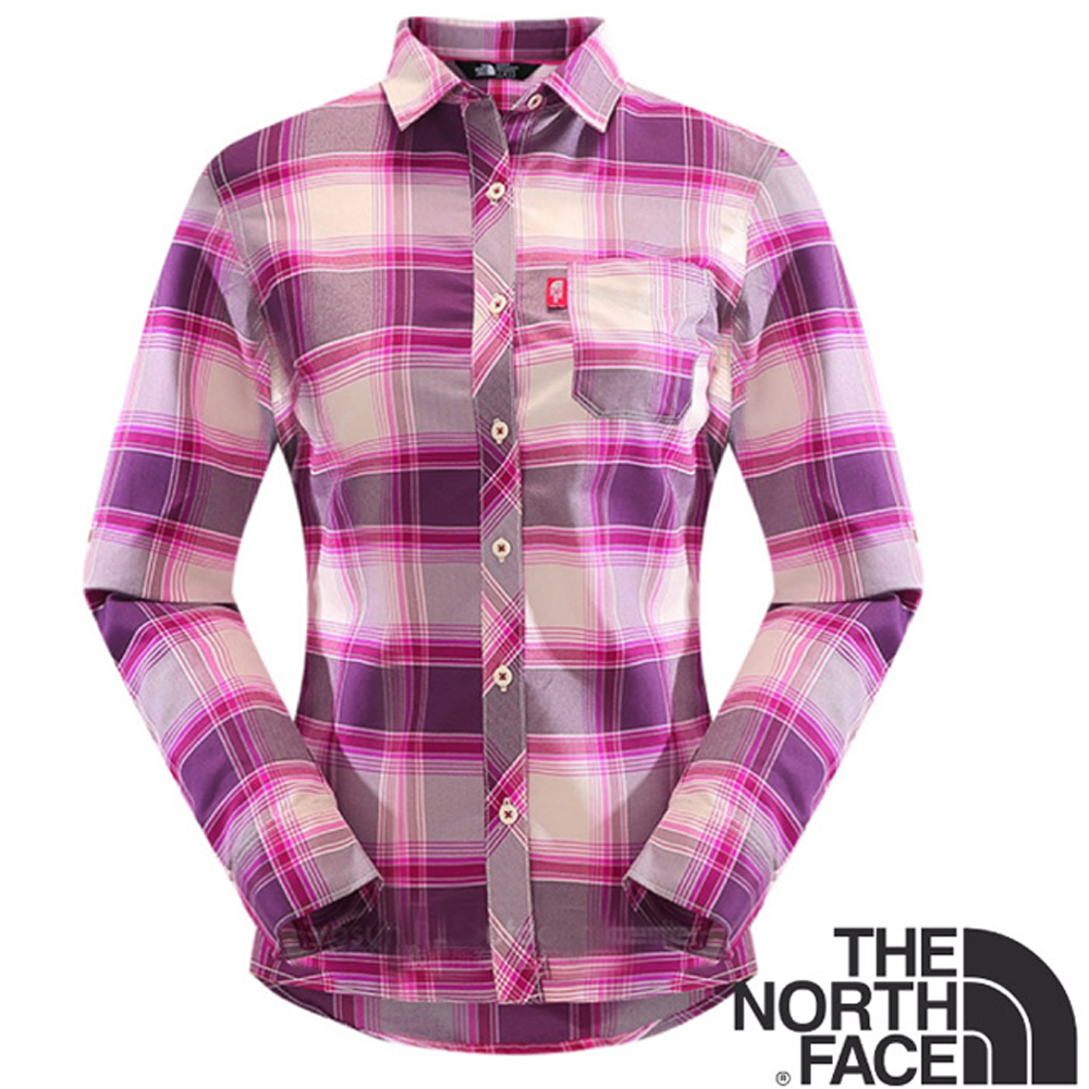 【美國 The North Face】女 吸濕快乾長袖襯衫_紫紅/淺白
