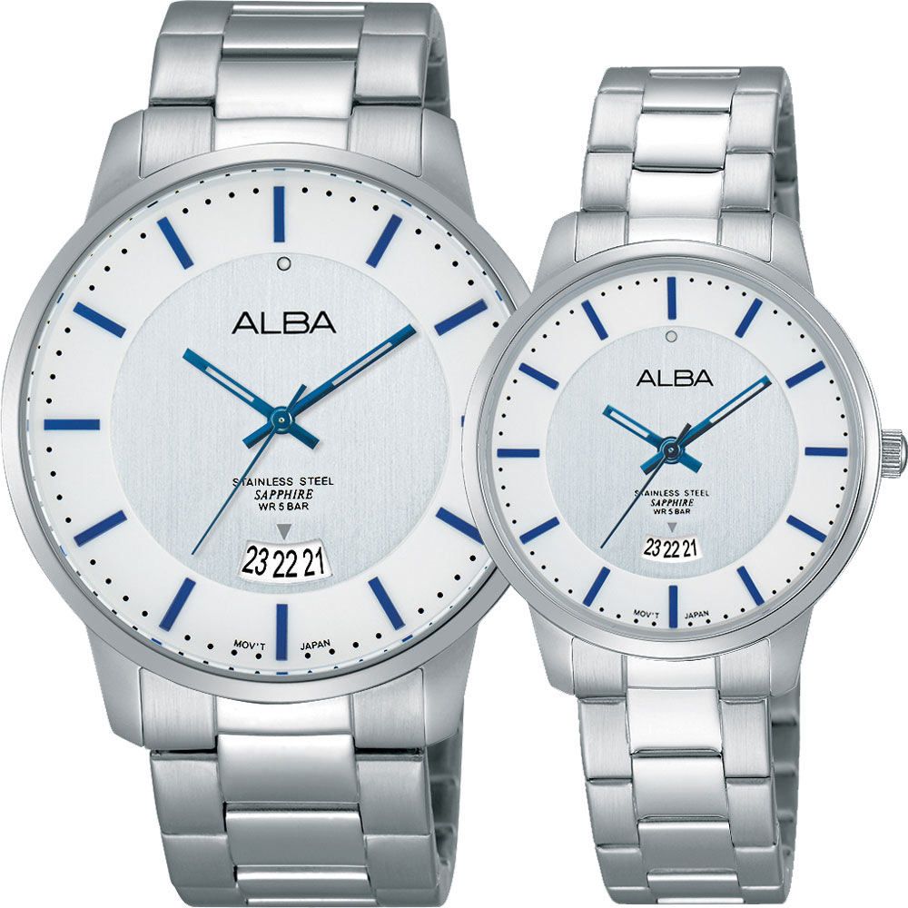 ALBA 日系簡約對錶(AS9A35X1+AH7G41X1)-銀/40+30mm