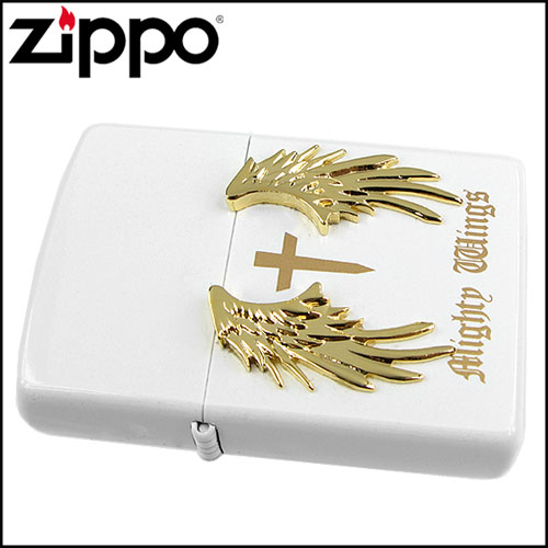 【ZIPPO】日系~Mighty Wings-天使翅膀立體貼飾打火機(白)