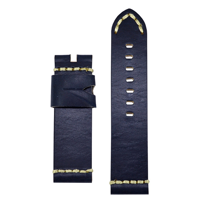 【手表達人】Panerai 沛納海代用進口錶帶-皮革/黑藍/24mm