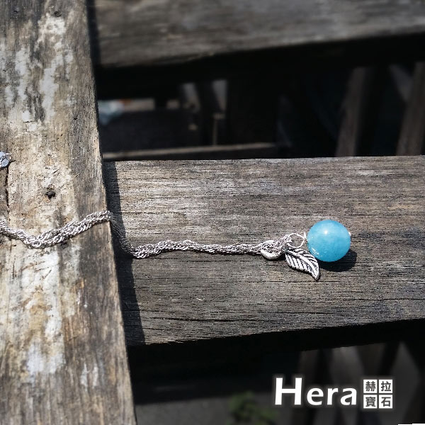 Hera925純銀手作天然海藍寶羽毛項鍊/鎖骨鍊