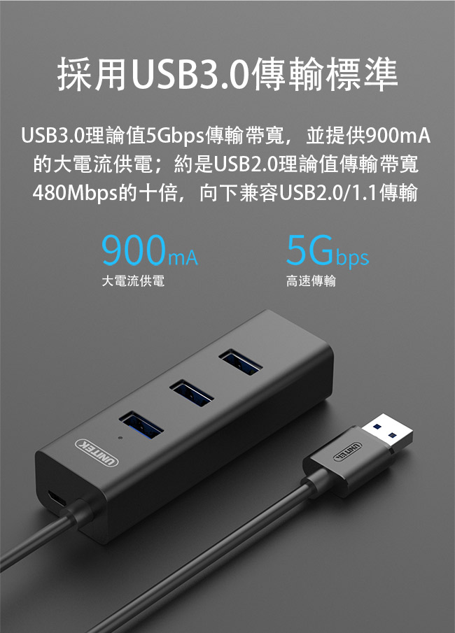 UNITEK 優越者3埠USB3.0集線器音效卡