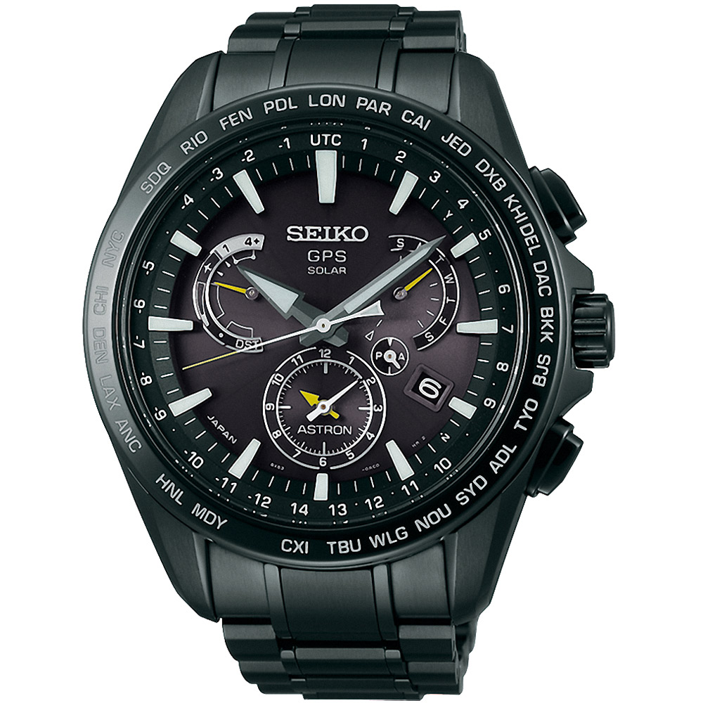 SEIKO ASTRON GPS衛星校時太陽能腕錶(SSE079J1)-鍍黑/45mm