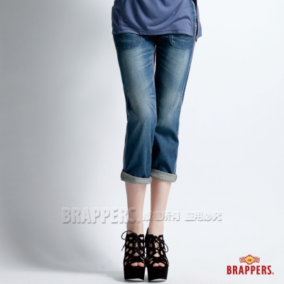 BRAPPERS 女款 Boy Firend Work系列-女用3D八分反摺工作褲-藍