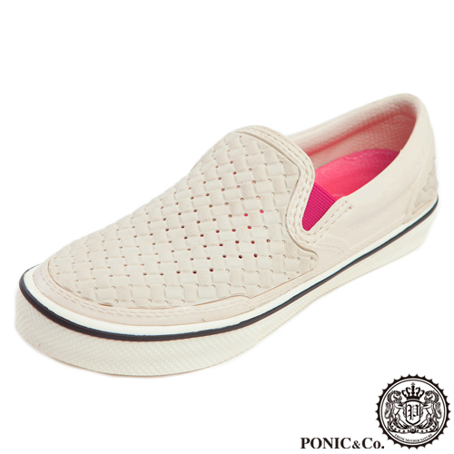 (男/女)Ponic&Co美國加州環保防水編織懶人鞋-米色