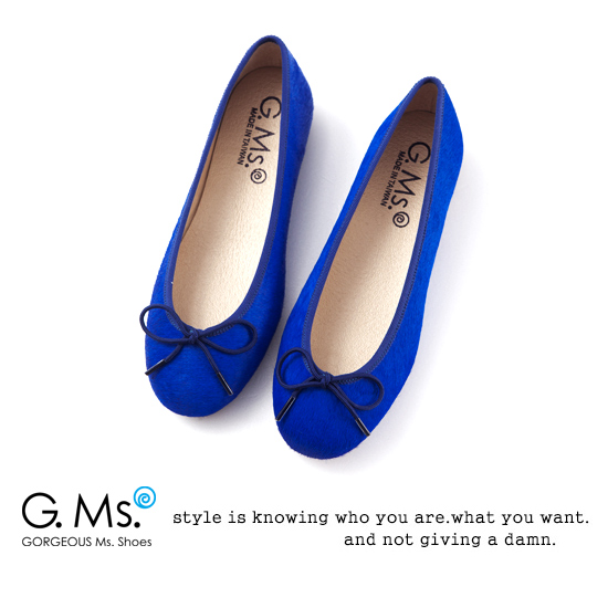 G.Ms. MIT系列-全真皮蝴蝶結馬毛芭蕾舞鞋-毛寶藍