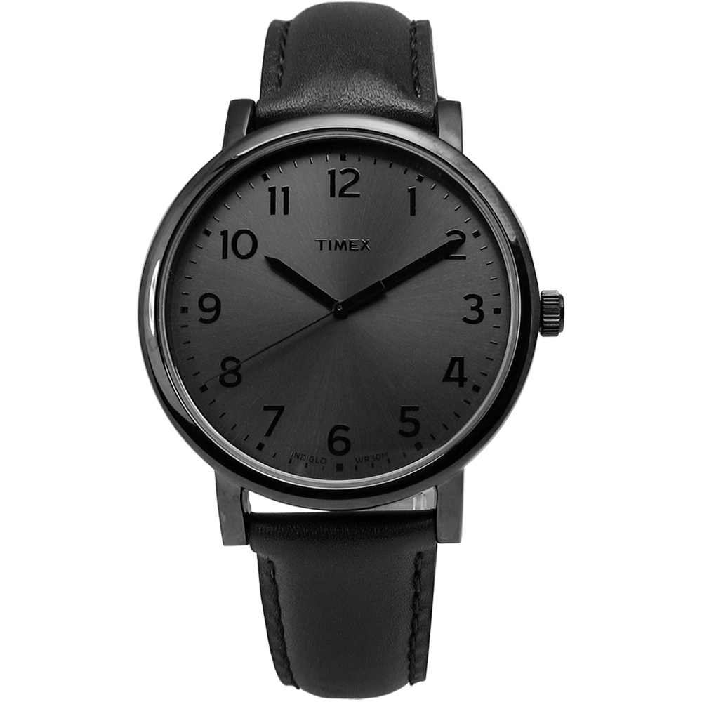 TIMEX 天美時 INDIGLO 美國指標低調設計風格真皮手錶-黑/42mm