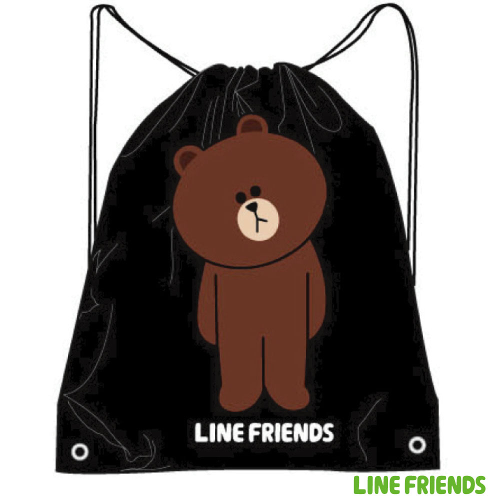 LINE FRIENDS 束口後背袋(黑_熊大款)