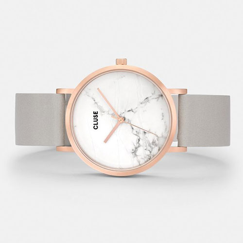 CLUSE荷蘭精品手錶 大理石玫瑰金系列 白錶盤/灰色皮革錶帶38mm