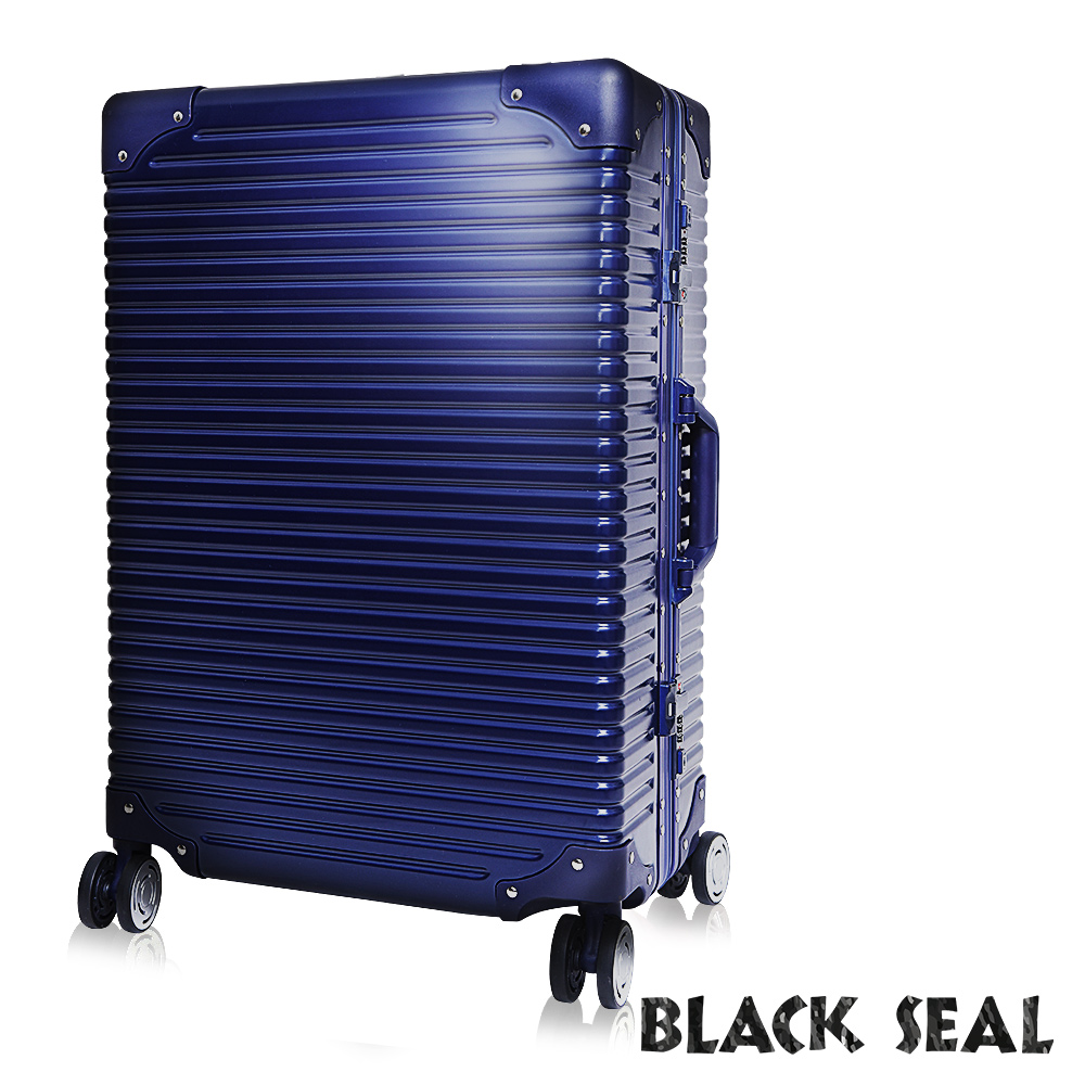 福利品 BLACK SEAL 第二代專利霧面橫條紋系列-25吋防刮耐撞鋁框旅行箱/行李箱-暗礦藍