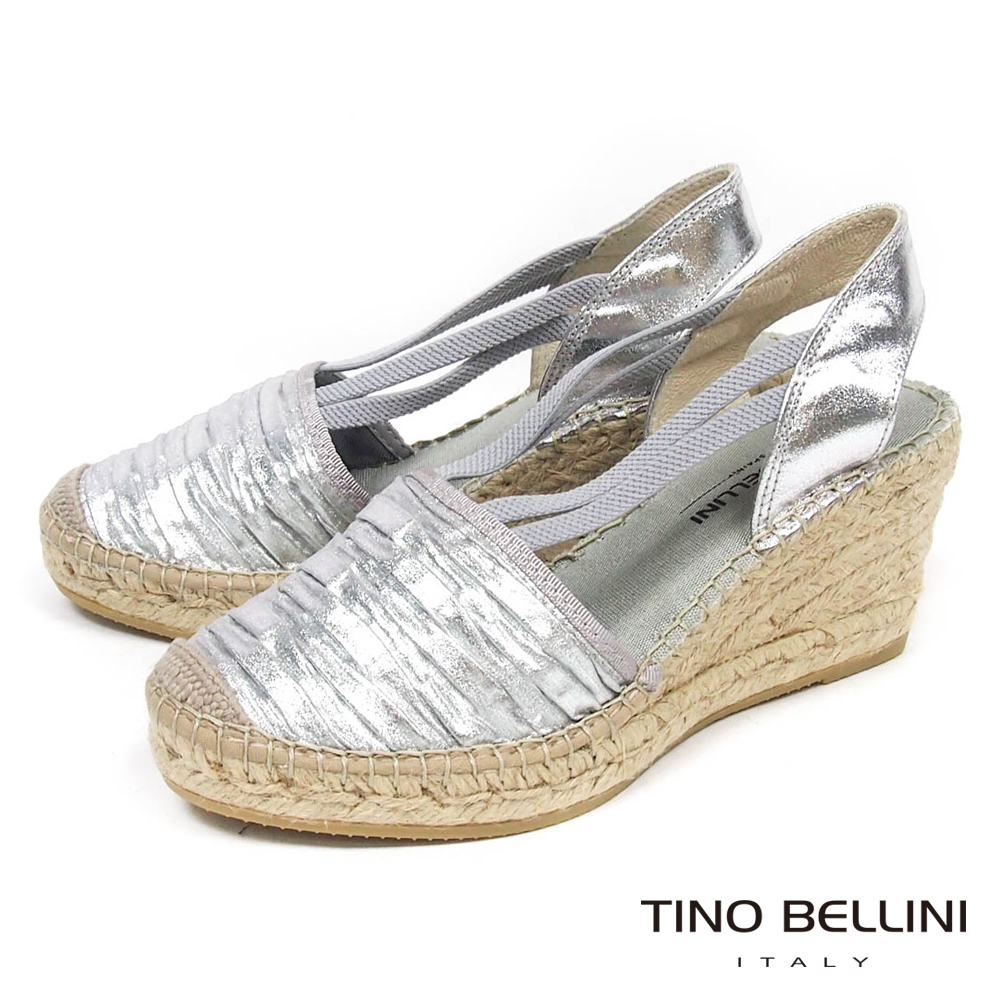 Tino Bellini西班牙進口皺摺造型楔型涼鞋_ 銀