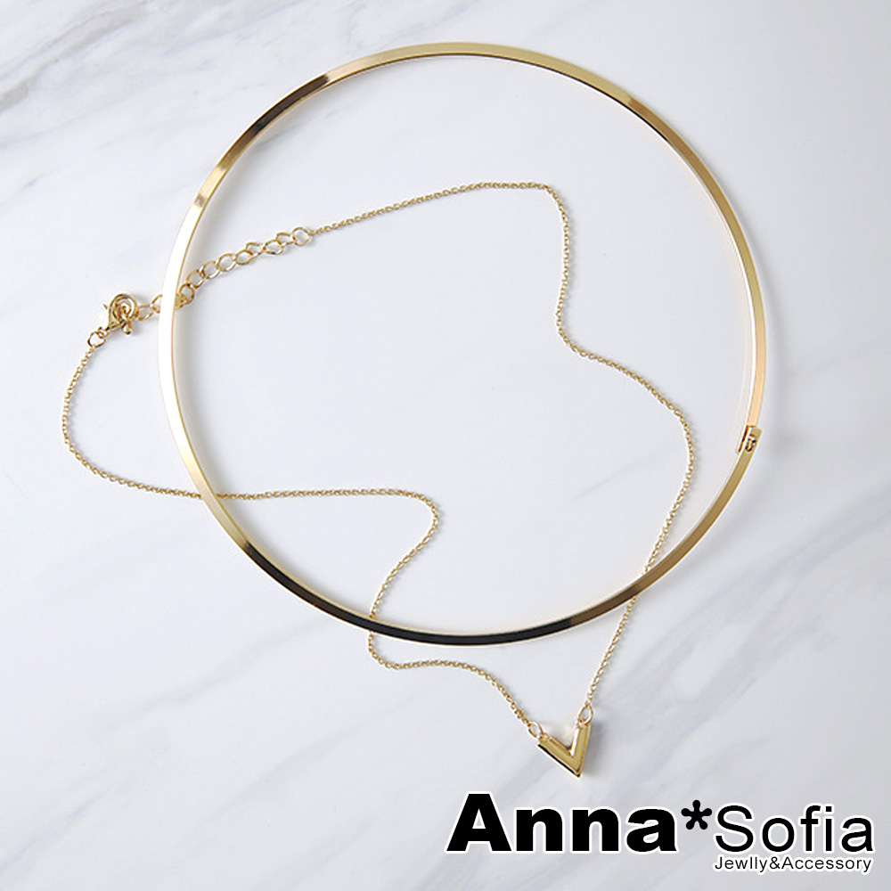 AnnaSofia V墬潮鍊 多層次硬質項鍊脖鍊項圈(金系)