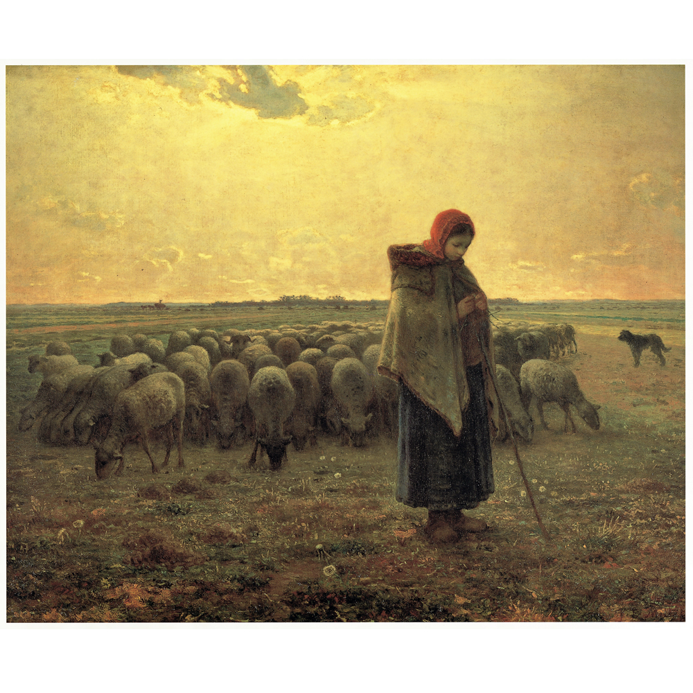 開運陶源【牧羊女與羊群】米勒名畫中幅