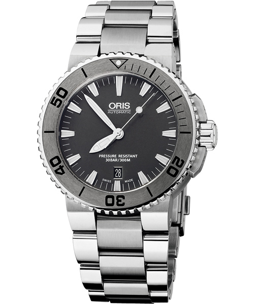 Oris Aquis 時間之海專業潛水機械腕錶-鐵灰/43mm