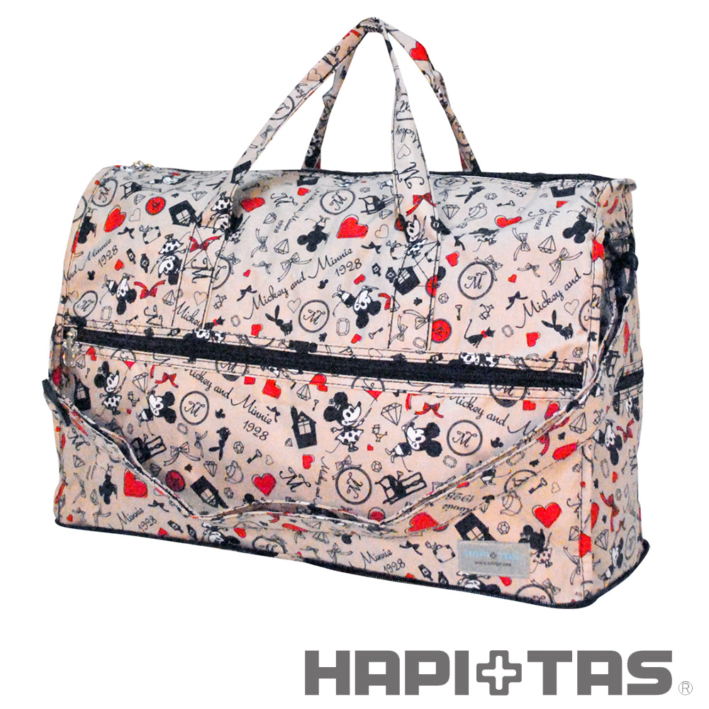 HAPI+TAS 派對米奇摺疊旅行袋(小)-米色