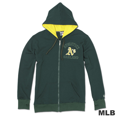 MLB-奧克蘭運動家隊連帽繡印花厚外套-深綠(男)