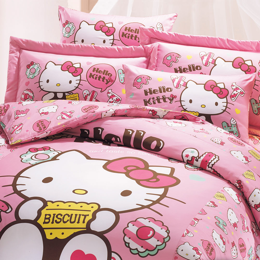 鴻宇 美國棉 抗菌 HelloKitty 繽紛甜心-雙人床包三件組