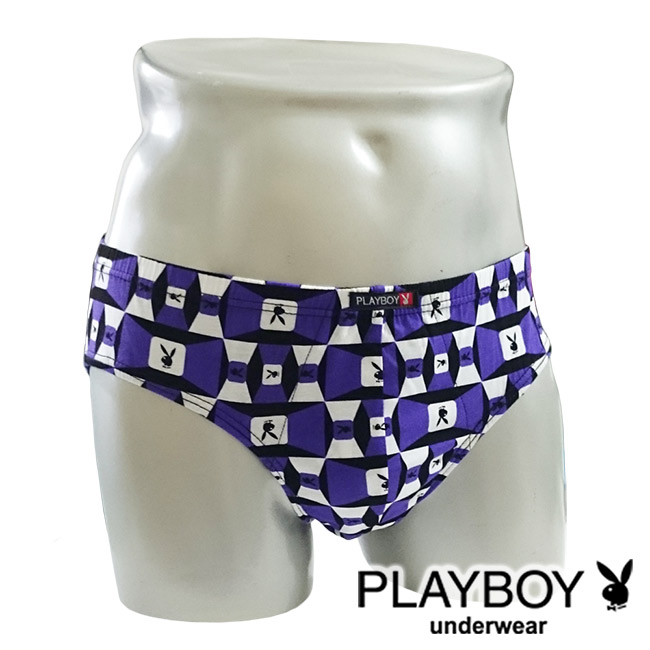 PLAYBOY 男內褲LOGO印花三角褲 MIT製-單件(方塊紫兔)