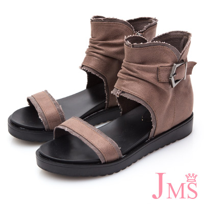 JMS-美式街頭風異材質拼接自然抓皺羅馬涼鞋-棕色