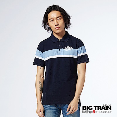 BIG TRAIN 寬版配色POLO衫-男-深藍