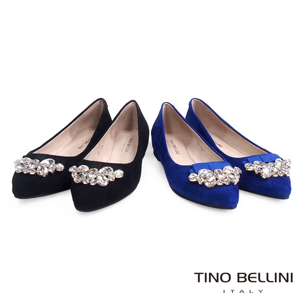 Tino Bellini 璀璨華麗鑽飾平底娃娃鞋_藍