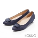 KOKKO-經典方扣尖頭楔型羊皮跟鞋-午夜藍 product thumbnail 1